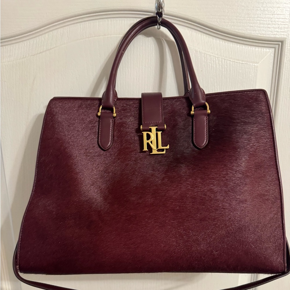 Ralph Lauren, leather calf, hair, tote burgundy